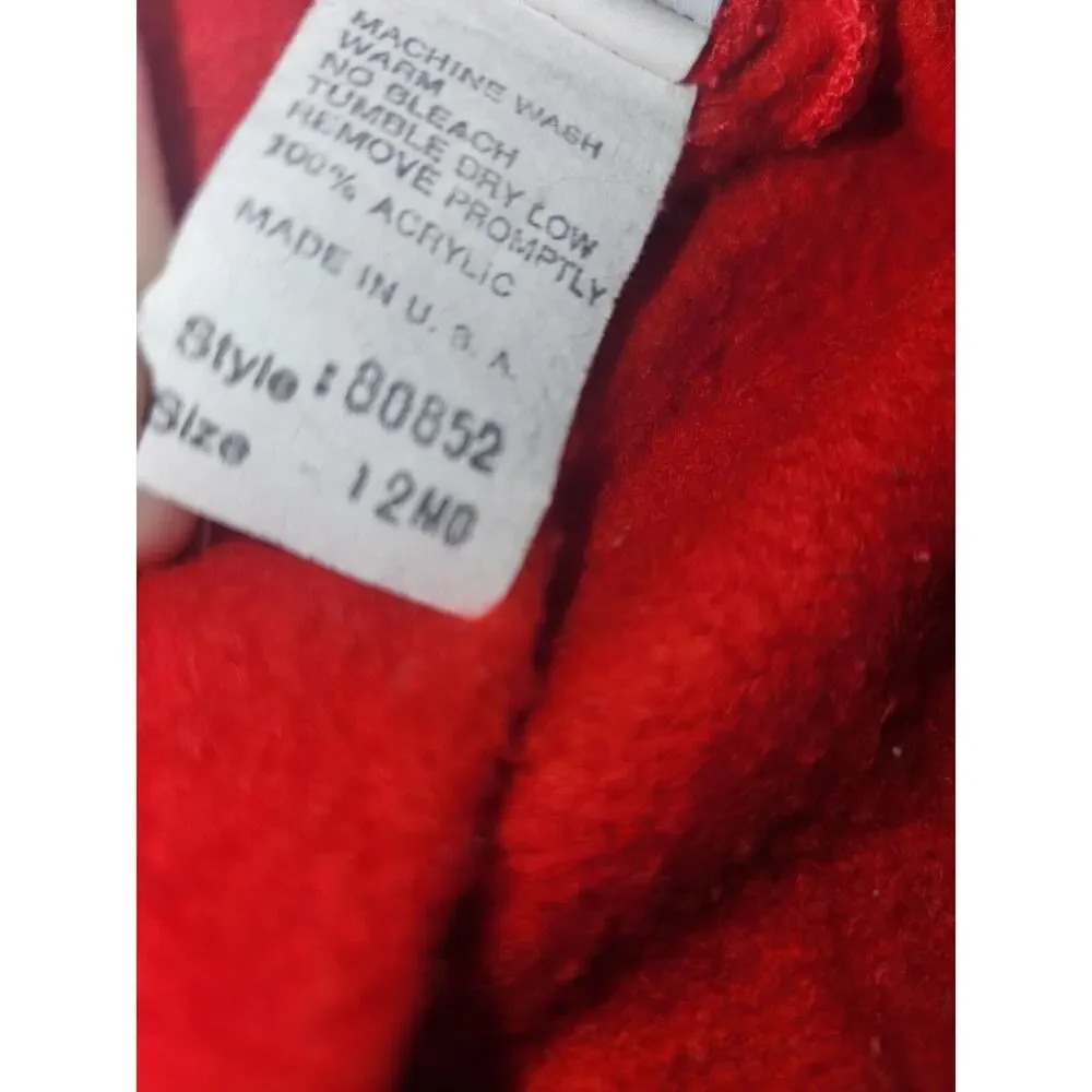 Vintage Ruth Scharf Red Baby Romper Pajamas Christmas Reindeer‎ USA 12M